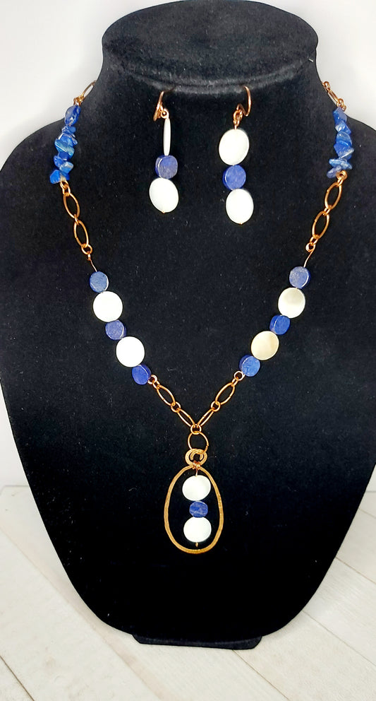 Lapis Lazuli and Mother of Pearl Necklace Set