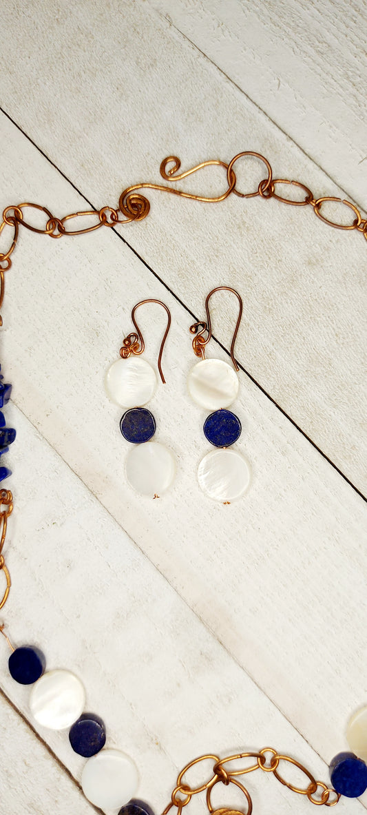 Lapis Lazuli and Mother of Pearl Necklace Set