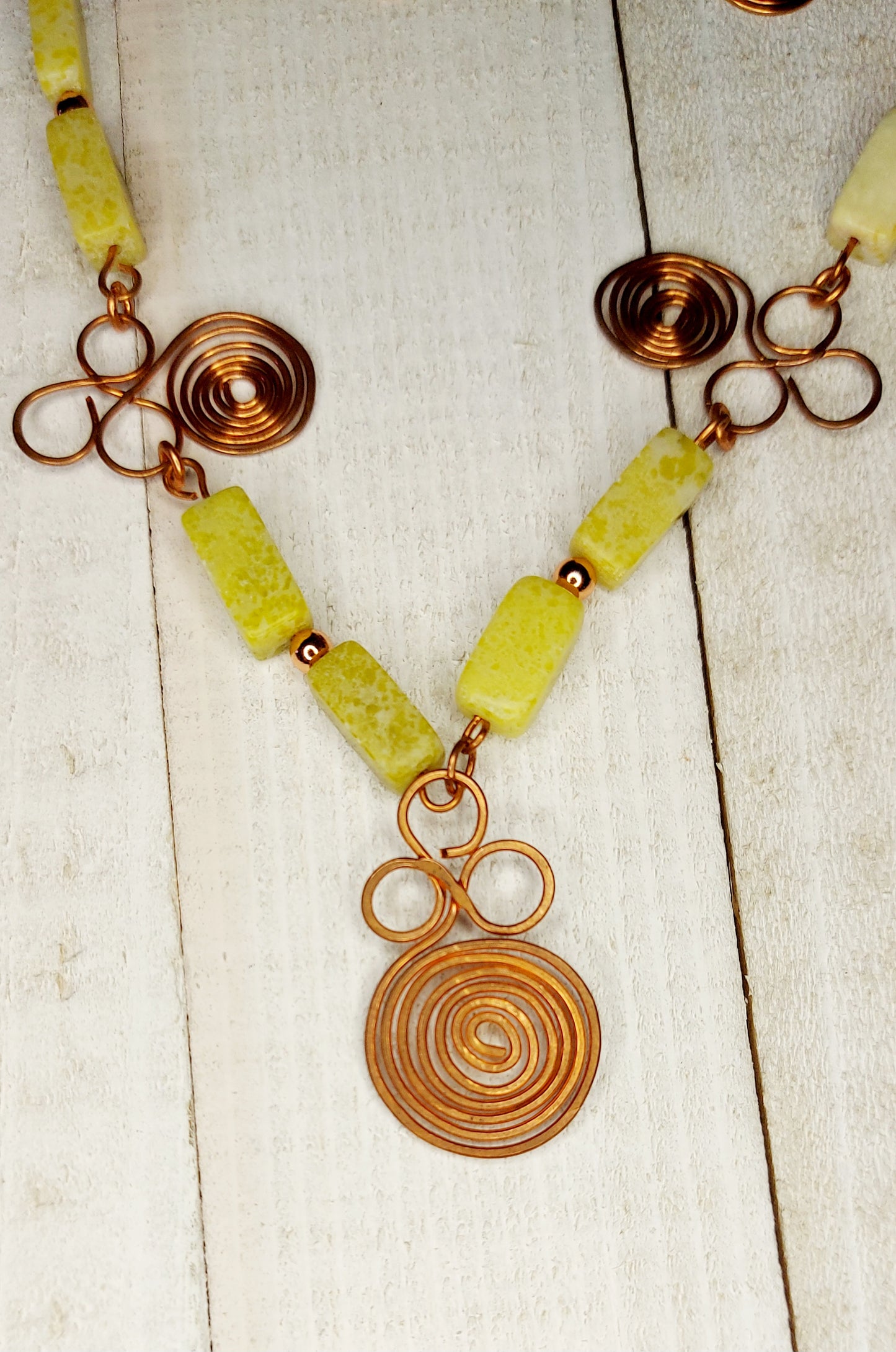 New Jade Copper Coiled Pendant Necklace Set