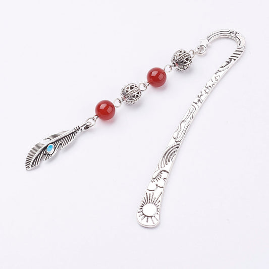 Feather Pendant Bookmark/ Hairpin with Semi Precious Gemstones