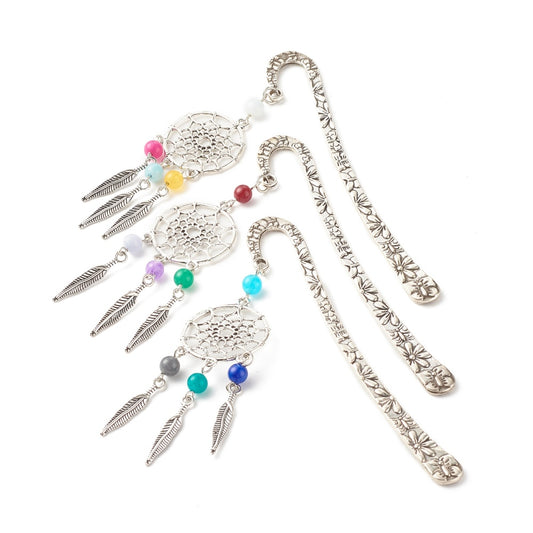 Tibetan Alloy Bookmark/Hairpin with Multi color dyed White Jade Beads