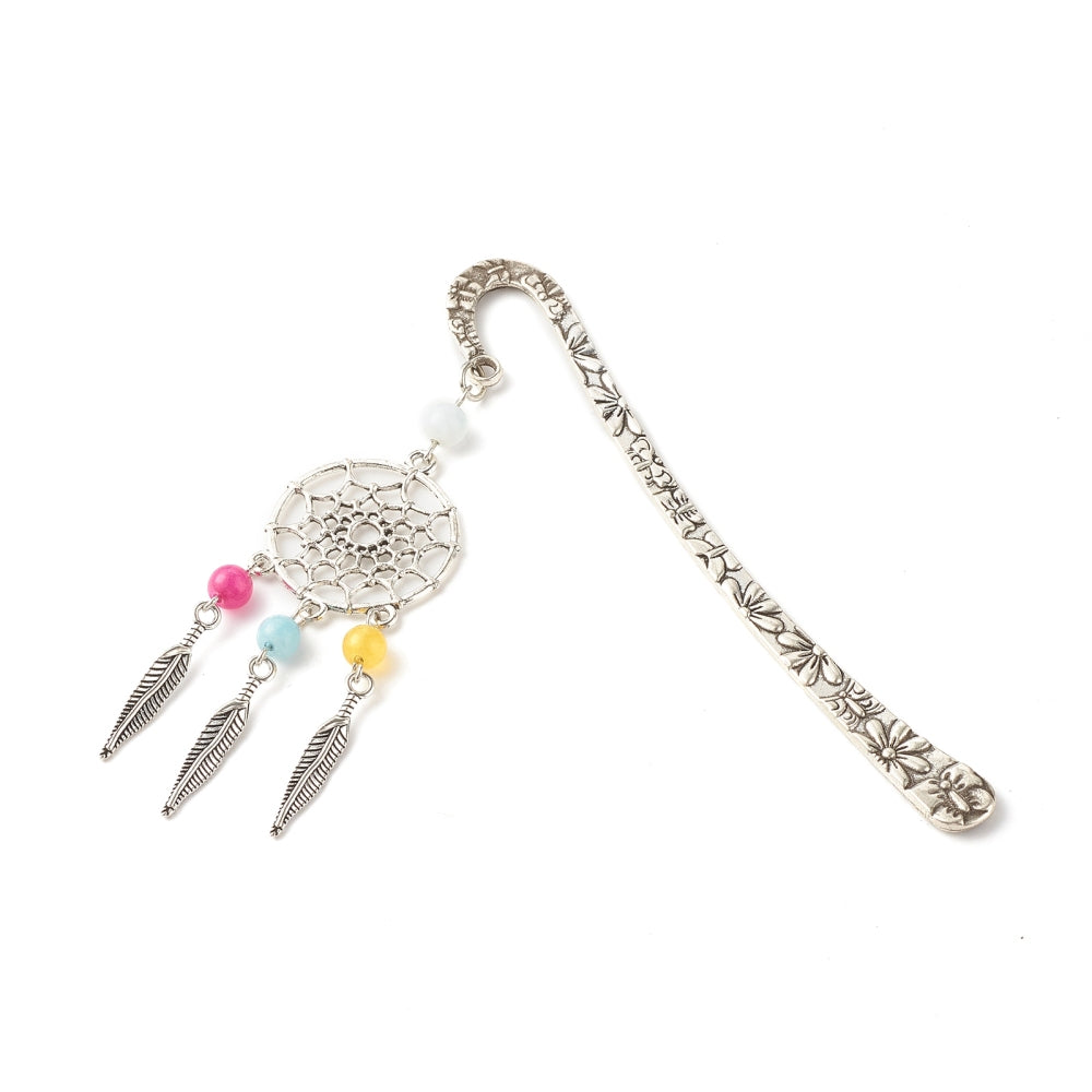 Tibetan Alloy Bookmark/Hairpin with Multi color dyed White Jade Beads