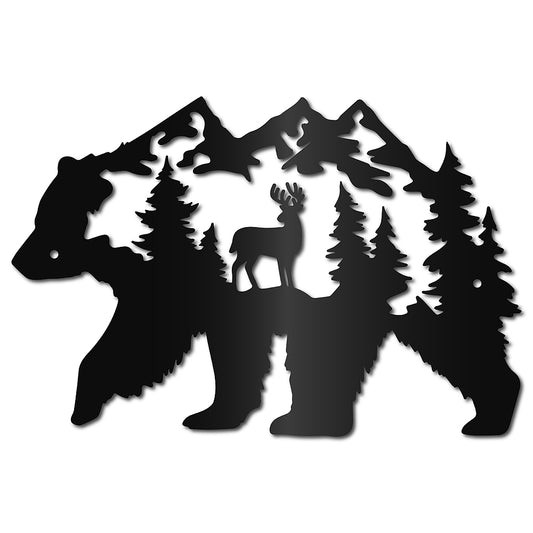 Metal Bear with Mountain Wall Art