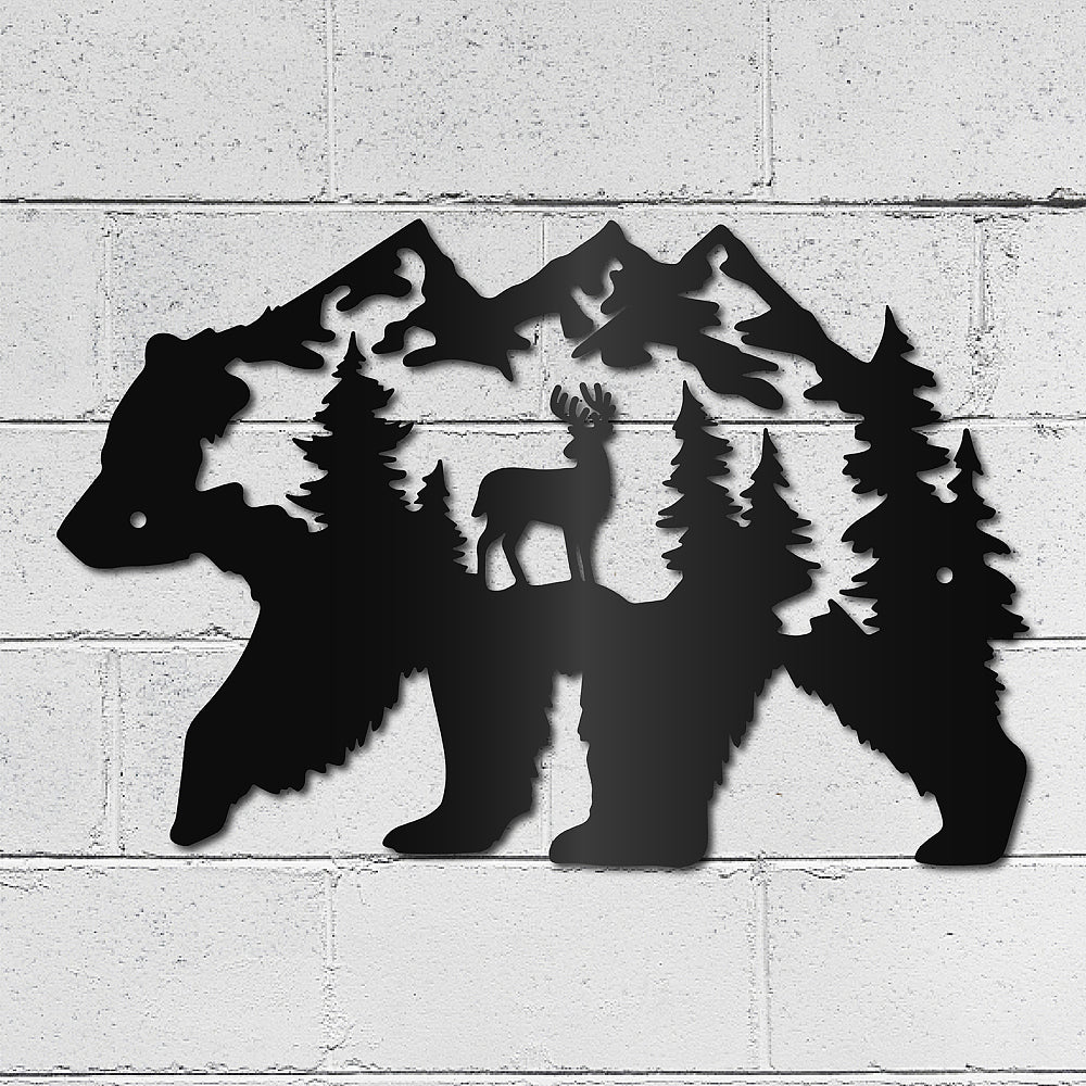 Metal Bear with Mountain Wall Art
