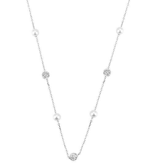 Pearl and Clear CZ Sterling Silver Choker Necklace