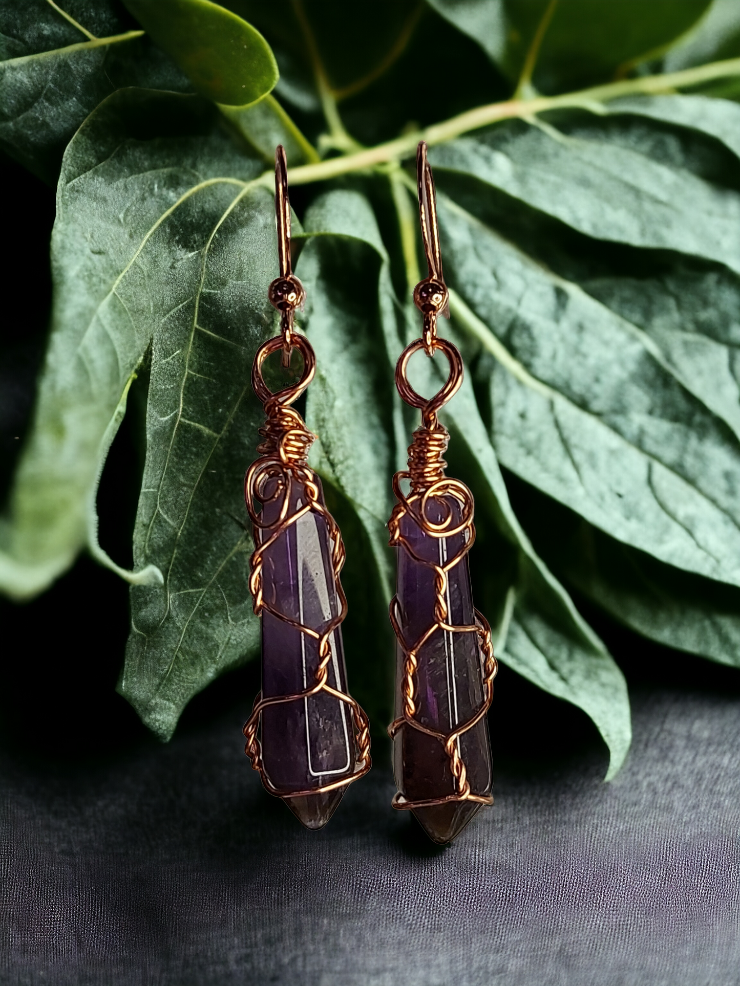 Copper Wire Crystal Points Earrings