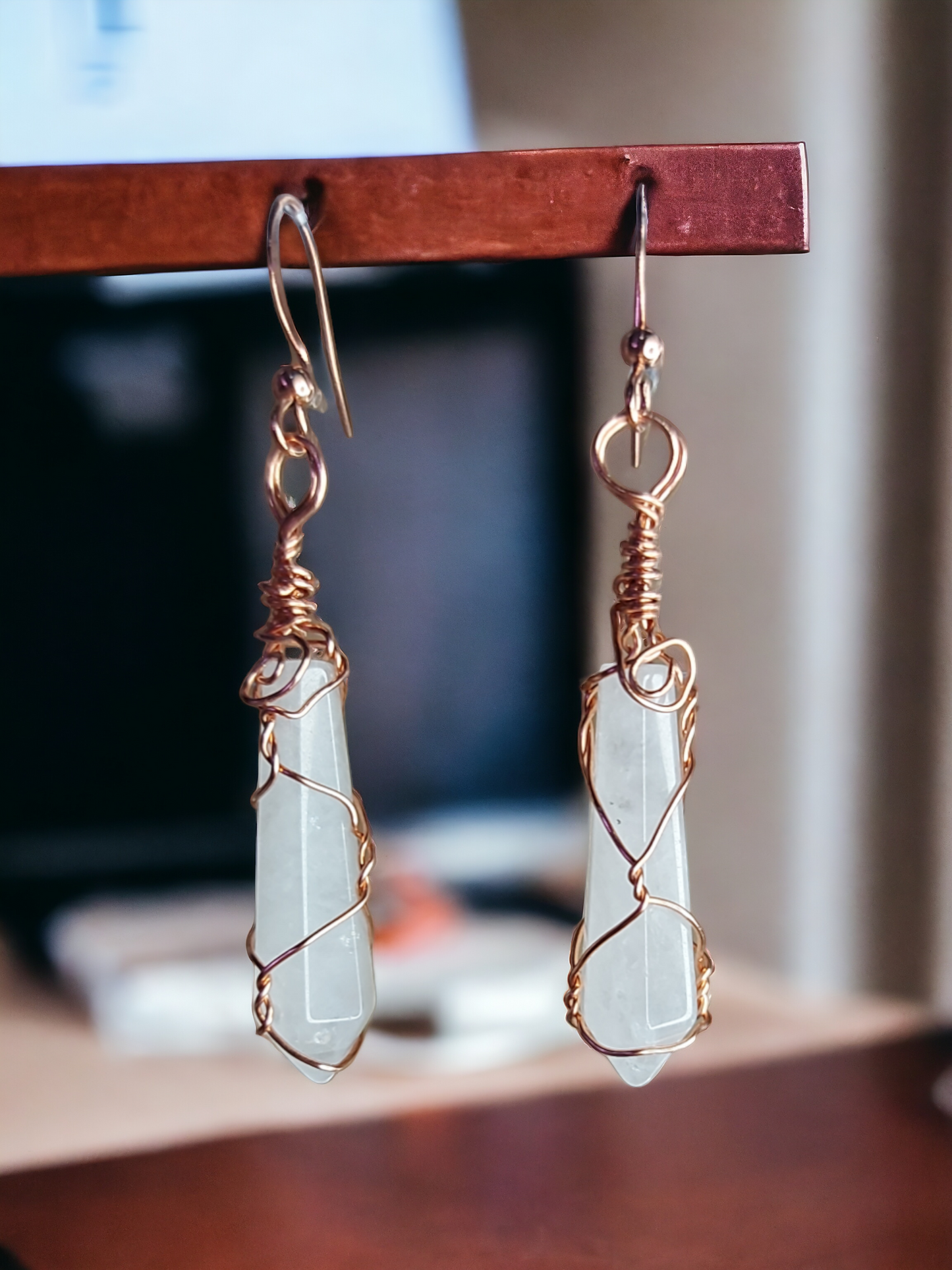 Copper Wire Crystal Points Earrings