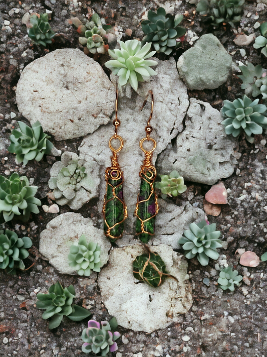 Copper Wire Crystal Points Earrings
