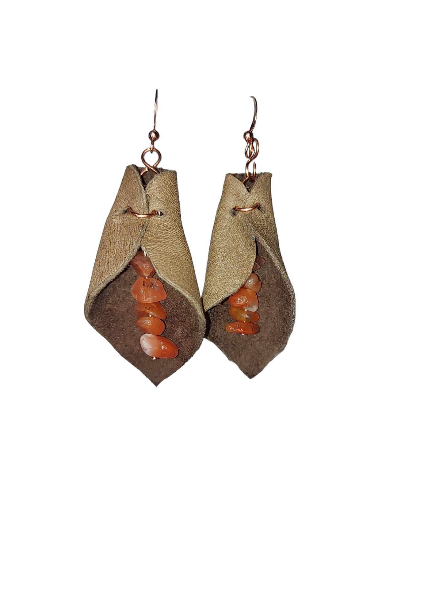 Petal shaped Deer/Moose Leather, Copper and Semiprecious Gemstones