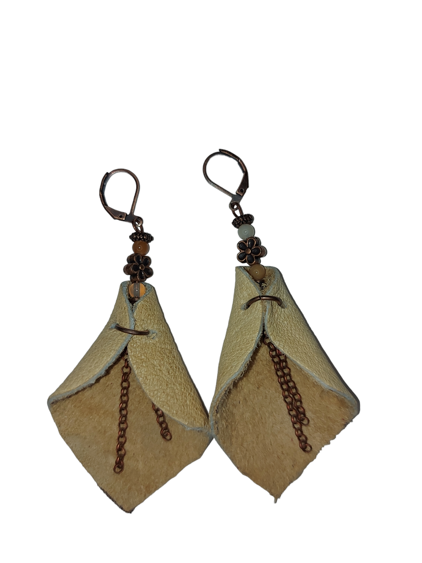 Moose Leather and Agate Copper Earrings