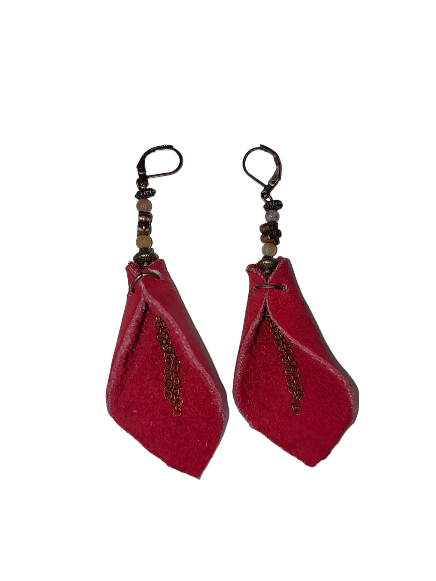 Moose Leather and Agate Copper Earrings