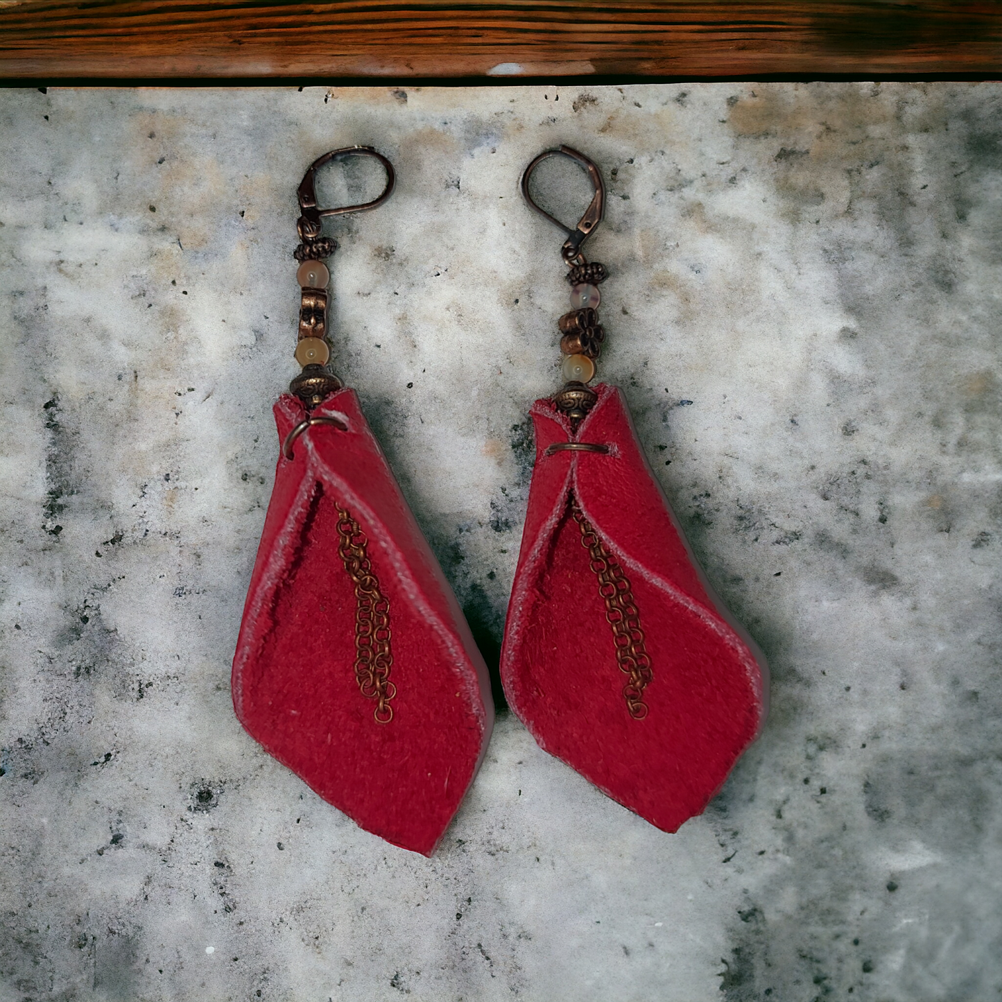 Moose Leather and Agate Copper Earrings