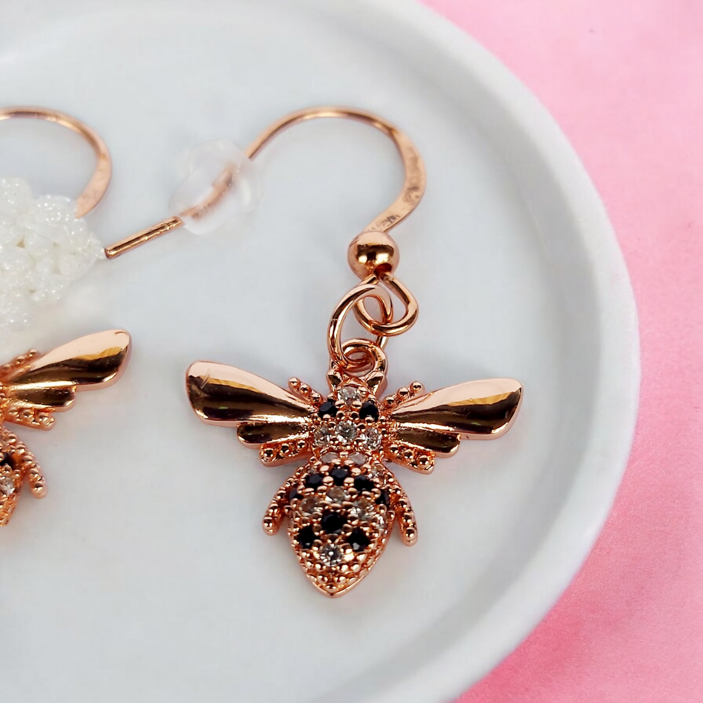 Copper Bee with Rhinestone Earrings