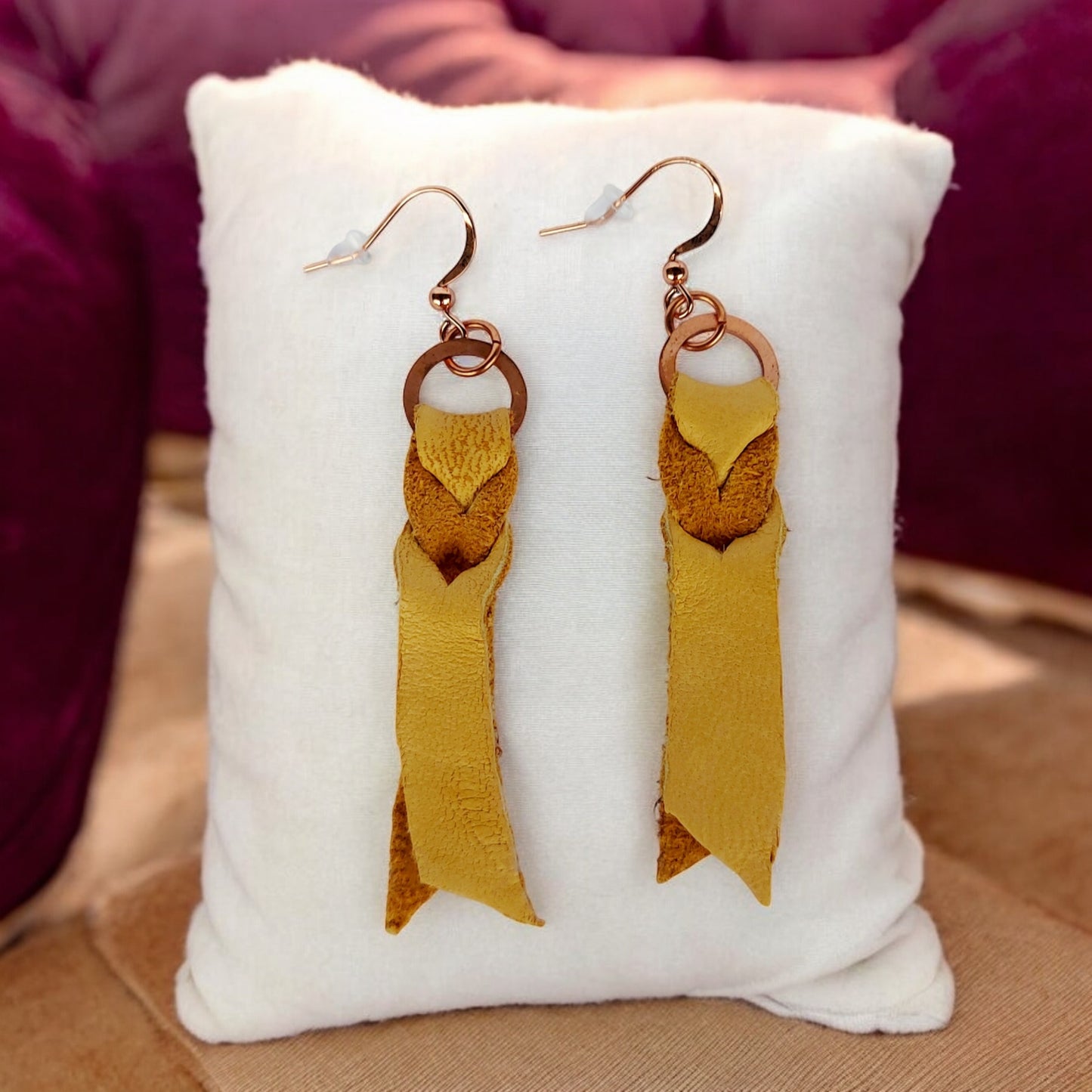 Blood Knot Deer Leather and Copper Earrings
