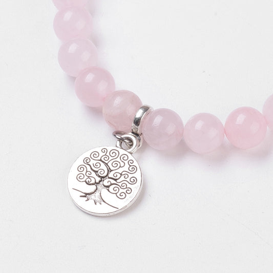 Rose Quartz Stretch Bracelet with Tibetan Alloy Beads