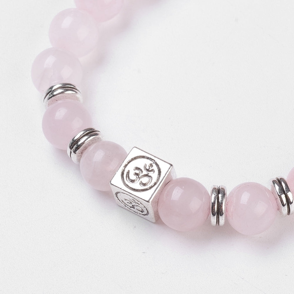Rose Quartz Stretch Bracelet with Tibetan Alloy Beads