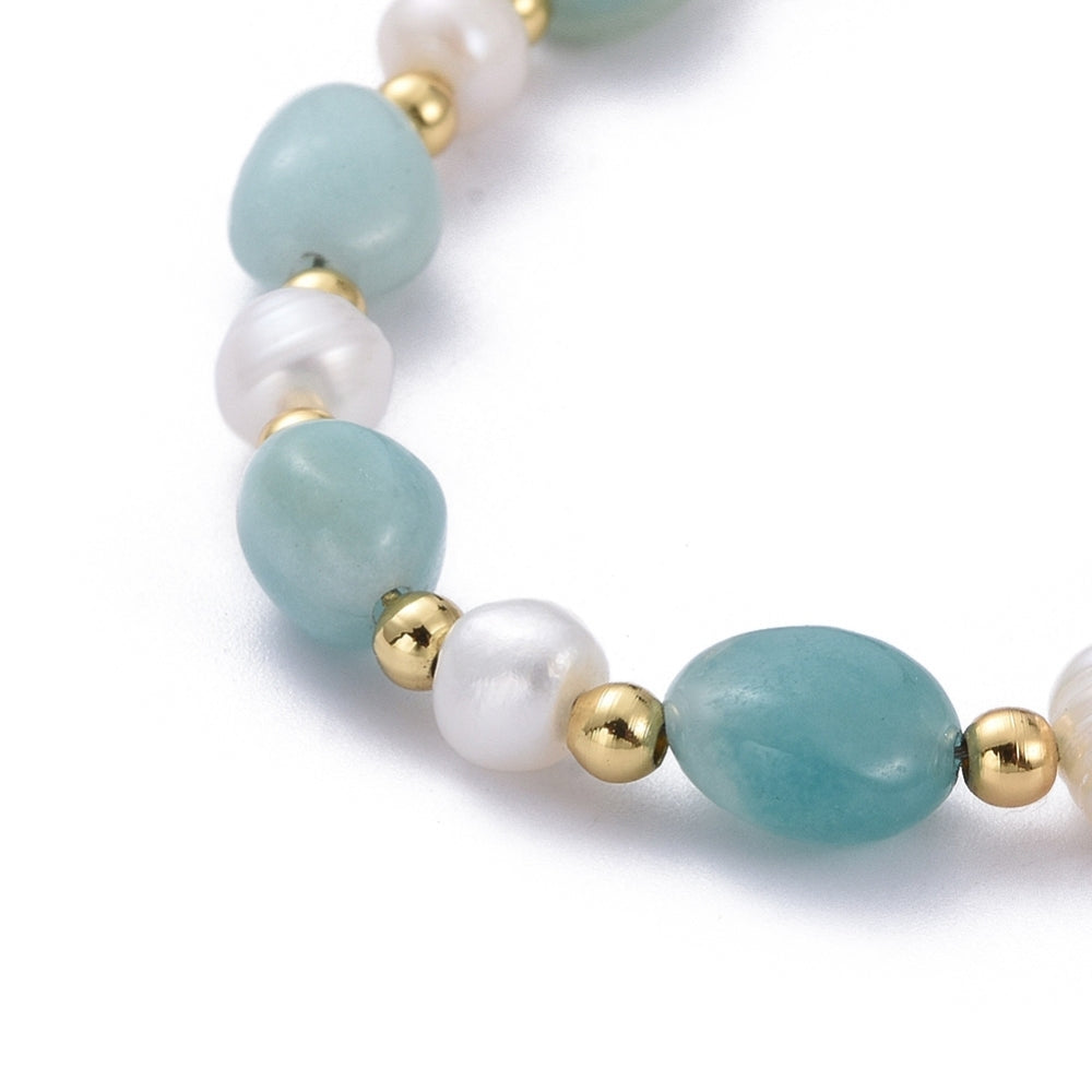 Amazonite Beads and Pearl Bracelet with Stainless Steel Lobster Clasp