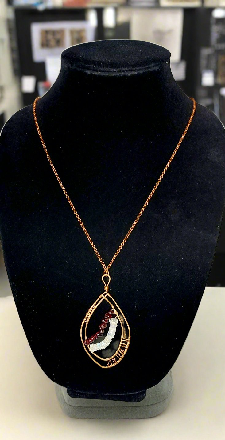 Rainbow Moonstone and Garnet Copper Necklace