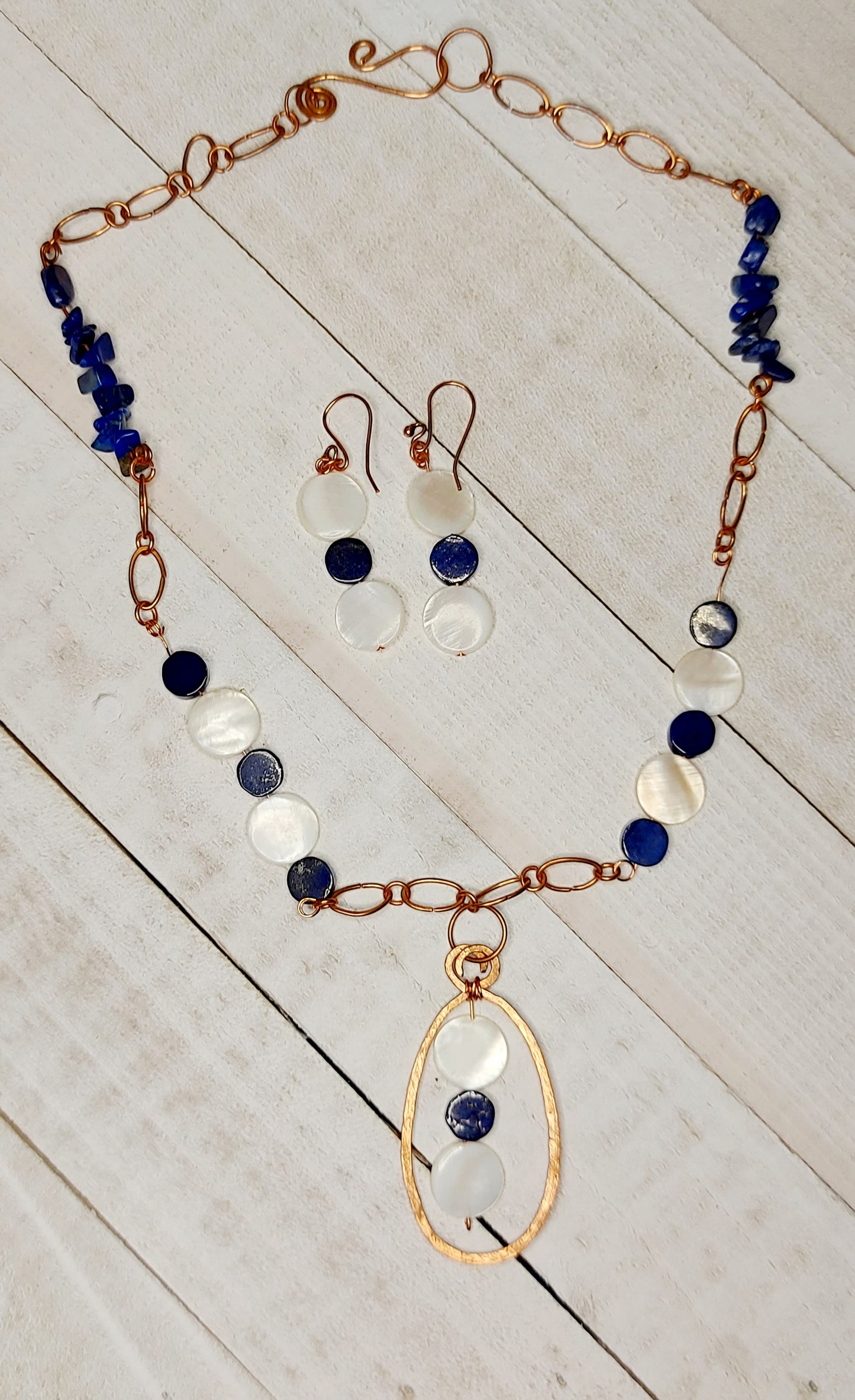 Lapis Lazuli and Mother of Pearl Necklace Set