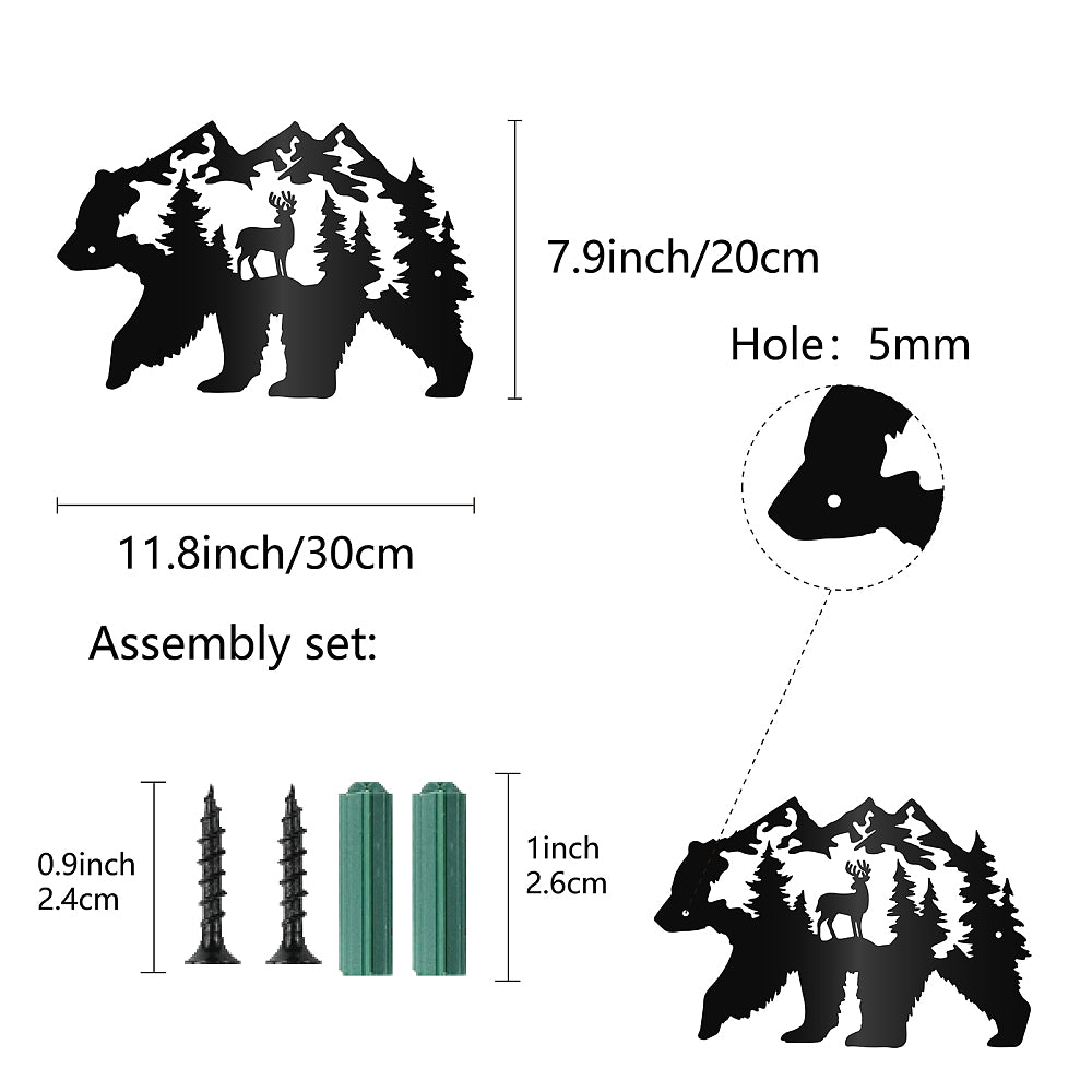 Metal Bear with Mountain Wall Art