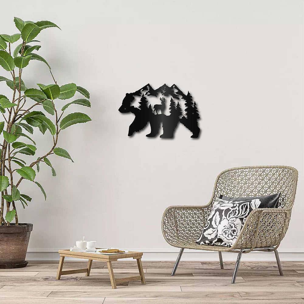 Metal Bear with Mountain Wall Art