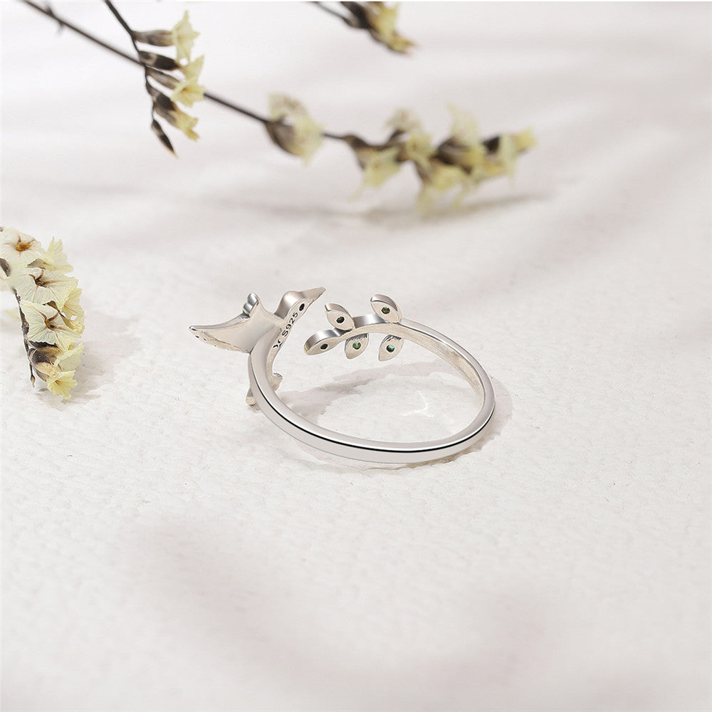 S925 Hummingbird Ring with Green CZ