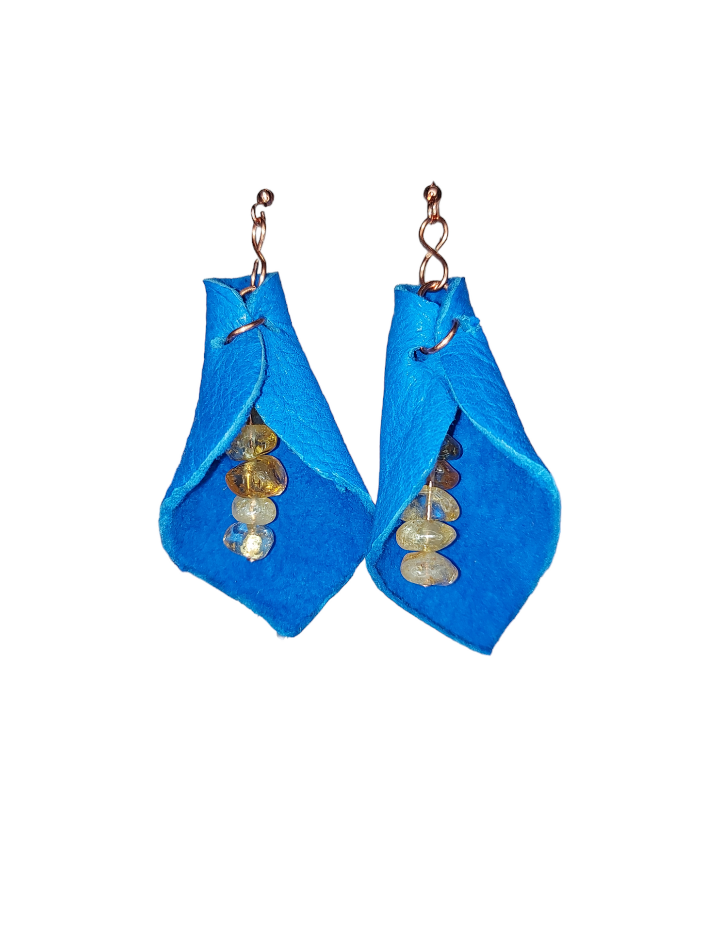 Petal shaped Deer/Moose Leather, Copper and Semiprecious Gemstones