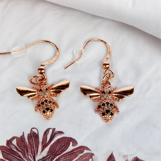 Copper Bee with Rhinestone Earrings