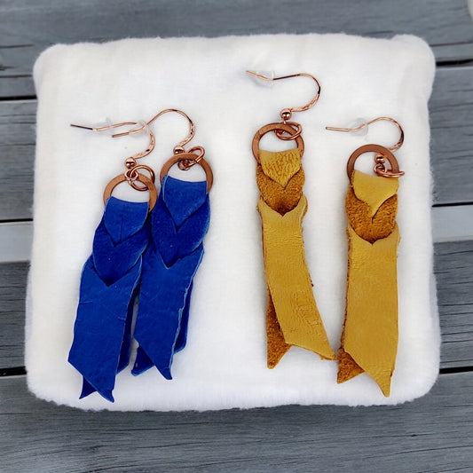 Blood Knot Deer Leather and Copper Earrings