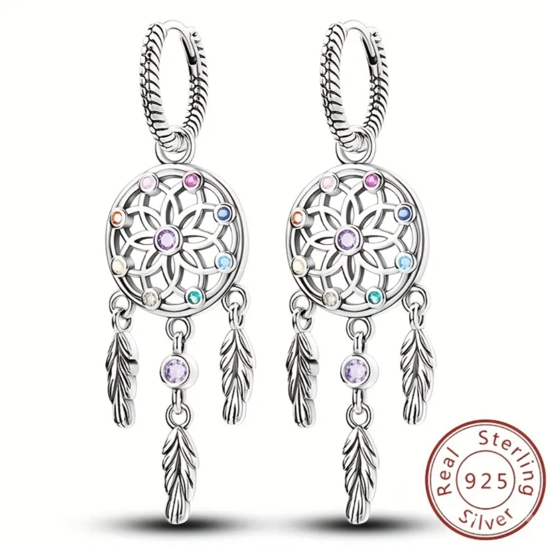 S925 Dreamcatcher Hoop Earrings