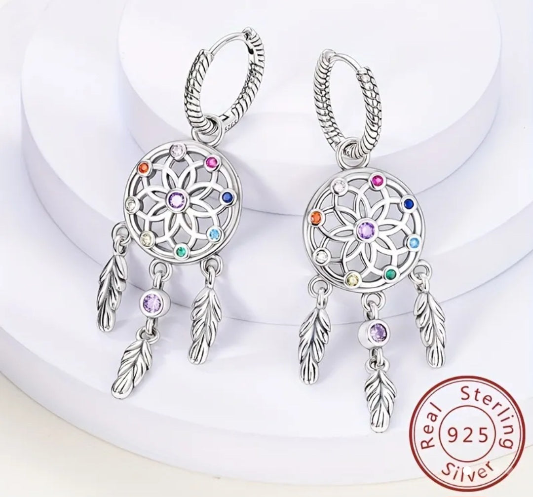 S925 Dreamcatcher Hoop Earrings