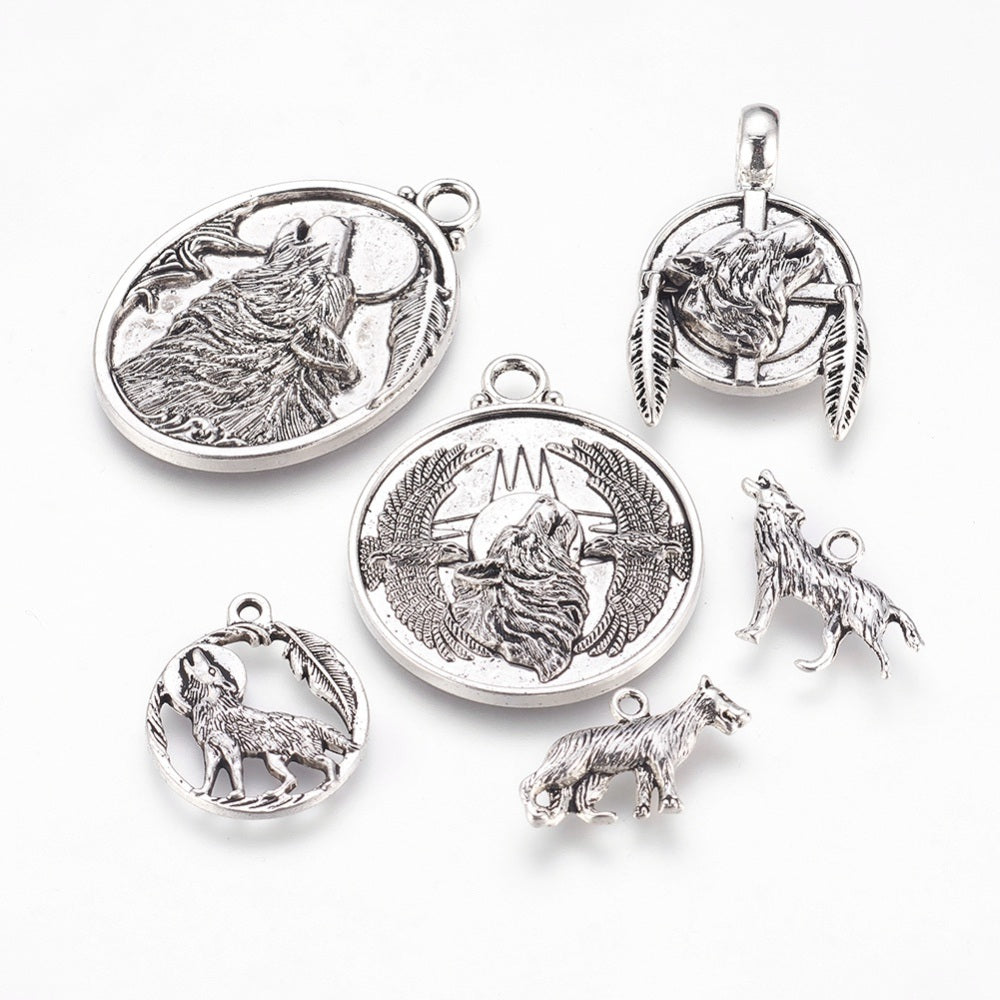 Tibetan Style Alloy Wolf Pendants set - 6 pcs