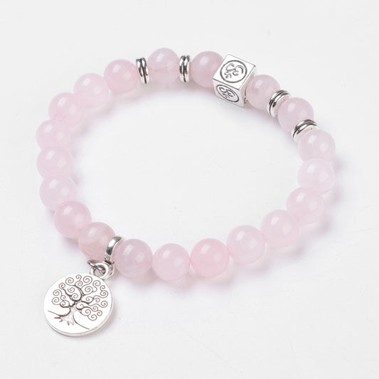 Rose Quartz Stretch Bracelet with Tibetan Alloy Beads