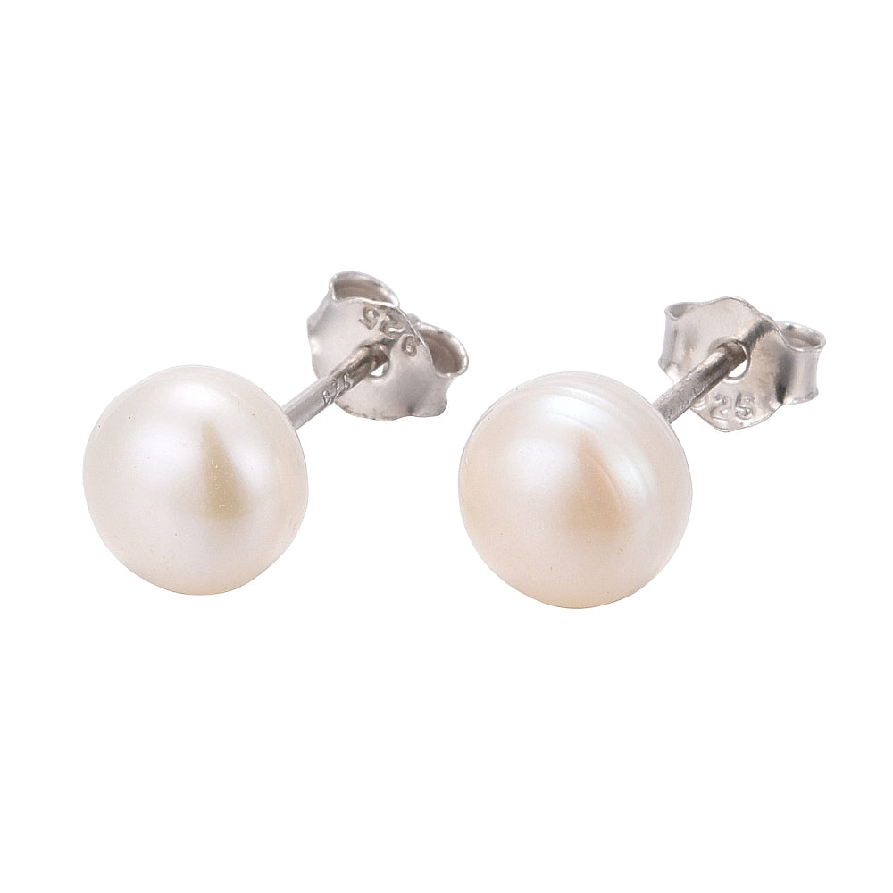 Pearl with 925 Sterling Silver Stud Earrings