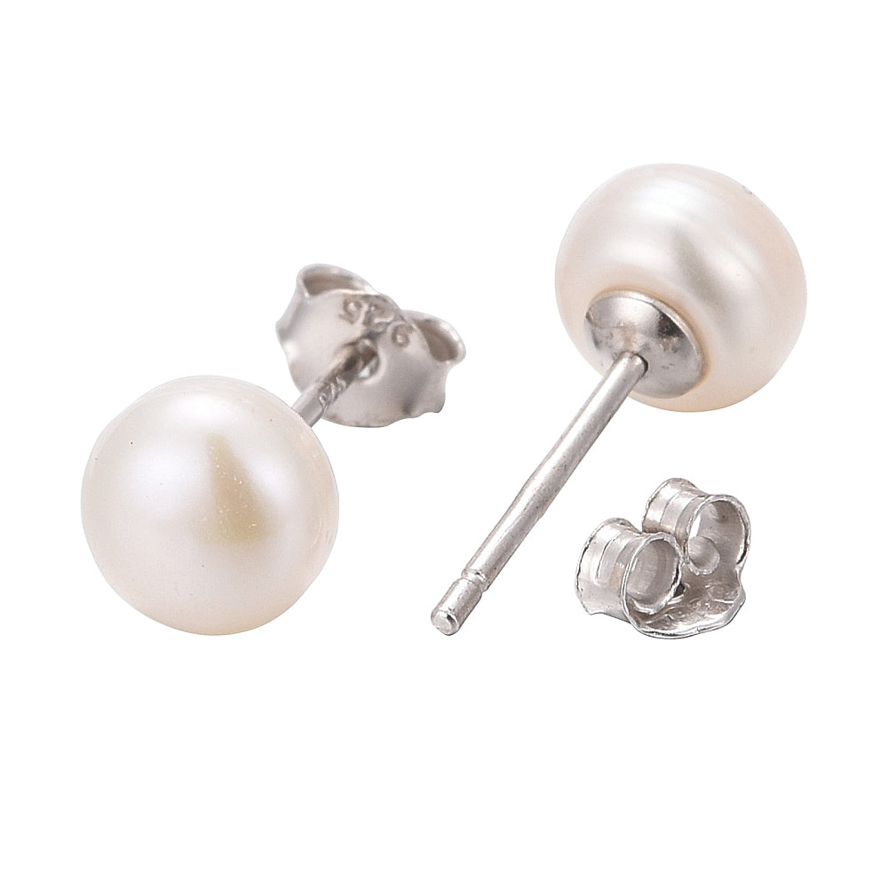 Pearl with 925 Sterling Silver Stud Earrings